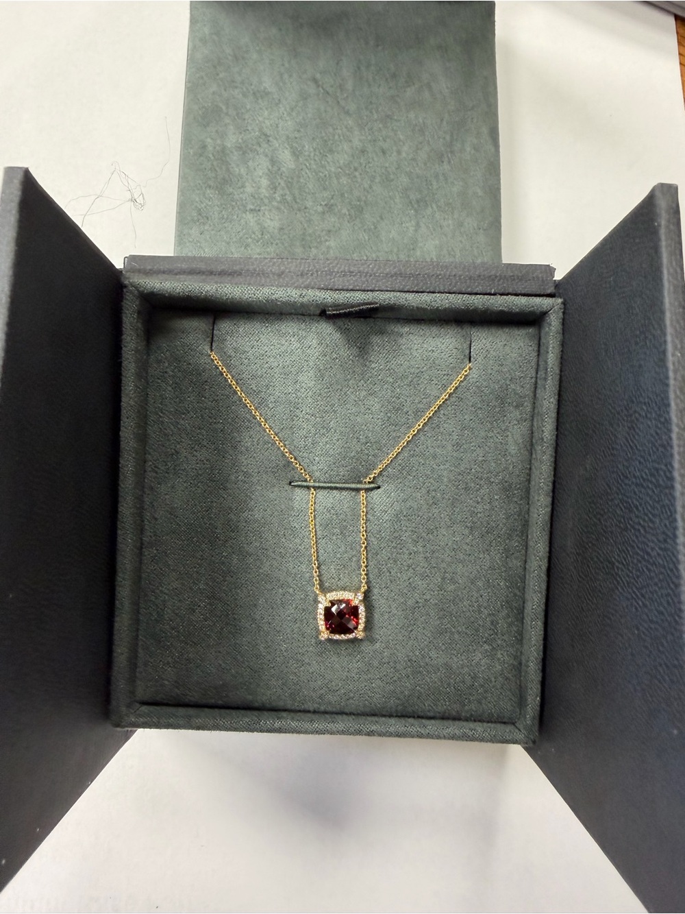 David Yurman Petite Chatelaine Yellow Gold Necklace Garnet and Diamond